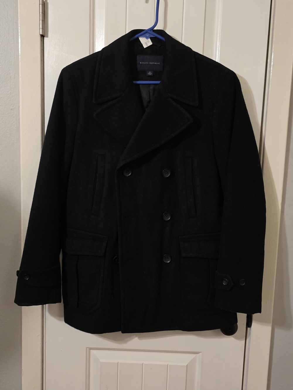 Banana Republic Men’s Black Wool Peacoat - Double-Breasted Jacket Size Small